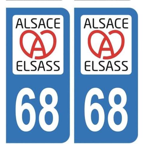 Bleu Bleu Autocollant Stickers Plaque Immatriculation Département 68 Haut-Rhin Région Alsass Alsace