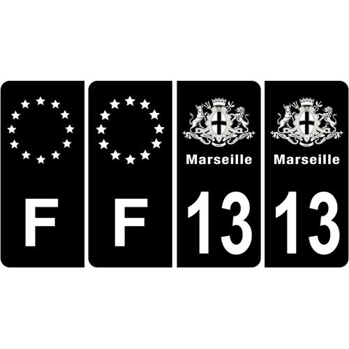 Lot De 4 Autocollants Stickers Plaque D'immatriculation Voiture 13 Blason Marseille Noir & F Europe