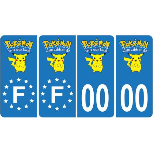 Bleu Bleu Pack 2 Paires Autocollant Stickers Plaque D'immatriculation Premium Pokemon Pikachu - Numéro Personnalisé