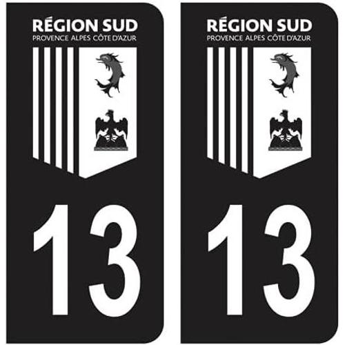 Bleu Bleu Autocollant Stickers Plaque Immatriculation Voiture Auto Département 13 Bouches-Du-Rhône Logo Région Sud Full Noir