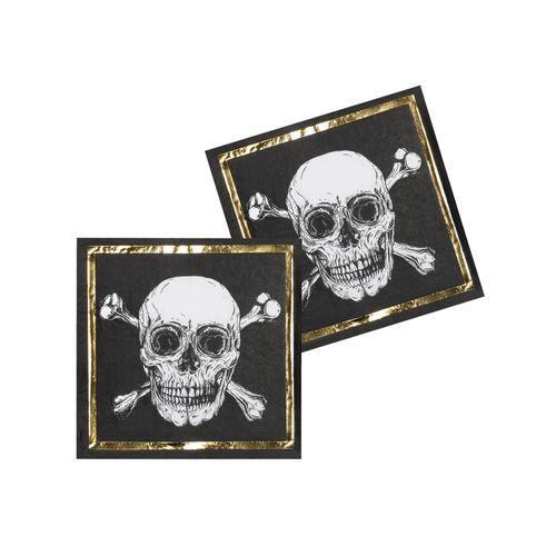 12 Serviettes En Papier Pirate Jolly Roger 33 X 33 Cm