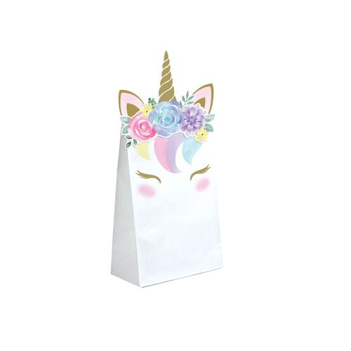 8 Sacs Cadeaux En Papier Licorne Féerique Blancs 11,4 X 20 Cm