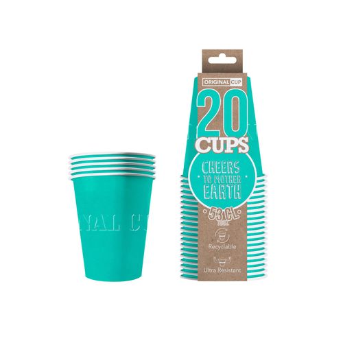 20 Gobelets Américains Carton Recyclable Turquoise 53 Cl