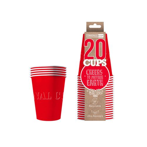 20 Gobelets Américains Carton Recyclable Rouges 53cl