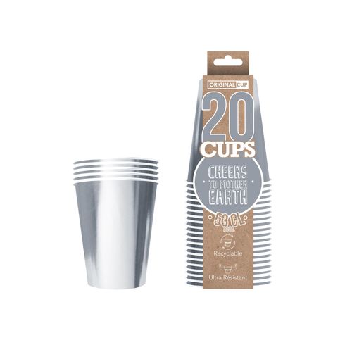 20 Gobelets Américains Carton Recyclable Argent 53 Cl