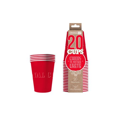 20 Gobelets Américains Carton Recyclable Rouges 25 Cl