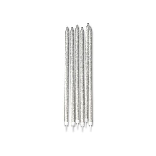 12 Grandes Bougies Pailletées Argentées 15 Cm
