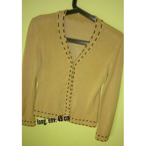 Original Gilet À Laçages - Beige Sable Tunique - Taille S = 36 - Veste Gilet Ou Pull De Col V 6 Boutons - Manches Longues Avec Lacets Laçage Tout Autour - Pour Femme Ou Fille - Beige Brun Marron Clair