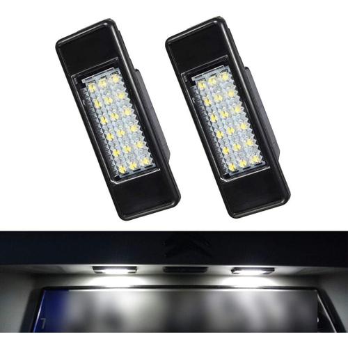 Blanc 2pcs Led Lumière De Plaque D'immatriculation, Canbus Sans Erreur Blanc 6000k 18smd Led Lumière Pour Peugeot 106 1007 207 307 308 3008 406 407 508 806 Citroen C2 C3 C4 C5 C6 Ds3