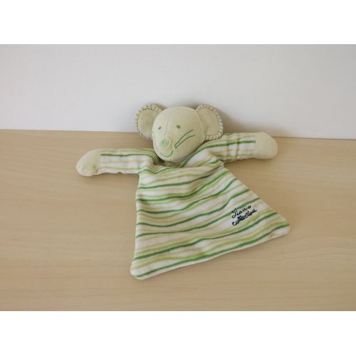 Doudou Souris Blanc Verte Rayures Tiamo Collection