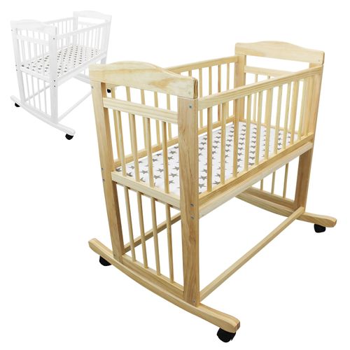 Monsieur Bébé ® Berceau 40 X 80 Cm - Mode Bascule Ou Roulette - Bois Naturel