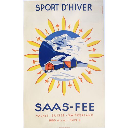 Affiche Sport D'hiver Saas-Fee Suisse