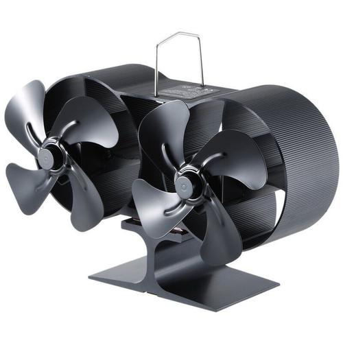 Nice-Mall Ventilateur de poêle noir à 4 pales, Double tête, ventilateur de chaleur pour cheminée, adapté à Massi