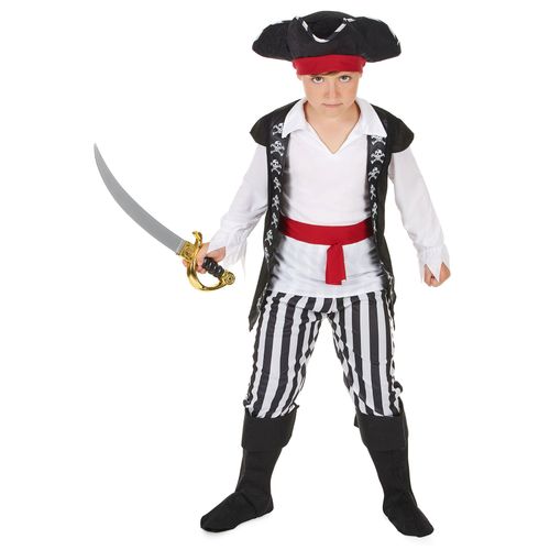 Déguisement Pirate Avec Rayures Noires Et Blanches Garçon - Taille: L 10-12 Ans (130-140 Cm)