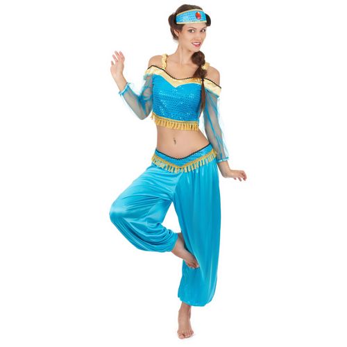 Déguisement Danseuse Orientale Bleue Et Or Femme - Taille: Small