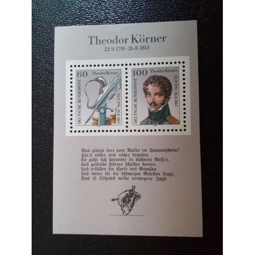Timbre Allemagne Yt Bf 24 200e Anniversaire De Körner, Theodor 1991 ( 090104 )