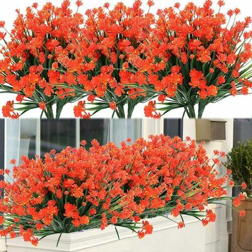 Plantes et fleurs artificis d'extérieur résistantes aux UV - Orange Rouge 8PCS