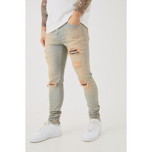 Skinny Stretch Ripped Bandana Jeans In Antique Wash Homme - Gris - 30r, Gris