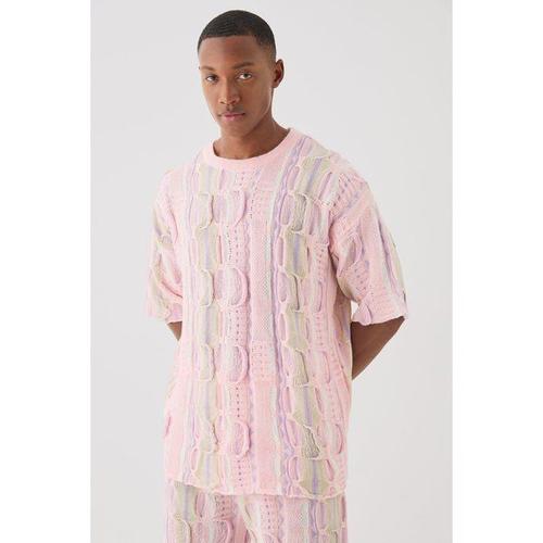 Oversized 3d Knitted T-Shirt Homme - Rose - M, Rose