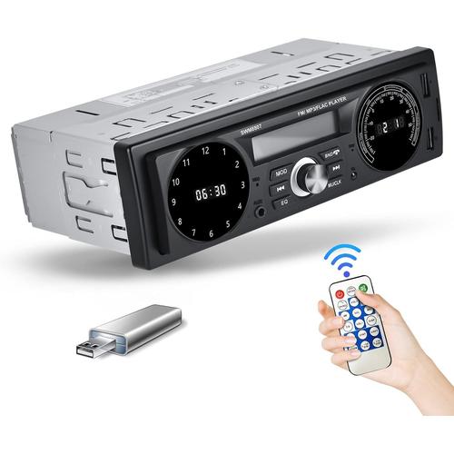 Dual Bluetooth 5.1 Autoradio 1 Din avec Affichage de la Température FM Radio EQ Radio Voiture Récepteur Main Libre Stéréo Lec