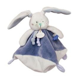 Les Toudoux Doudou mouchoir lapin bleu blanc