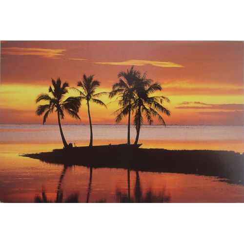 Polynésie Française . Tahiti Coucher De Soleil Et Cocotiers . Timbre R F 85f Heiva 2001 Polynésie Française Courses De Pirogues Au Verso.