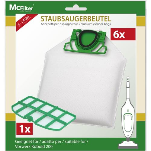 McFilter 6 sacs d'aspirateur + 1 filtre pour aspirateur Vorwerk Kobold VK200 VK 200 | Sac 5 plis en polaire | Type V 8200