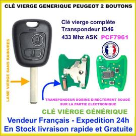 Clé Vierge Peugeot 207 307 308 407 607 + Pile + Transpondeur ASK - Slugauto
