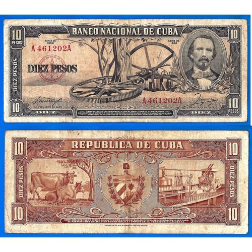 Cuba 10 Pesos 1956 Cespedes Peso Kuba Animal Caraibe Amerique Billet