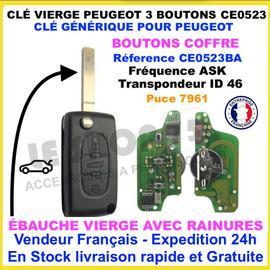 Clé vierge 3 boutons pour PEUGEOT 207 307 PARTNER CITROEN C4 PICASSO  BERLINGO