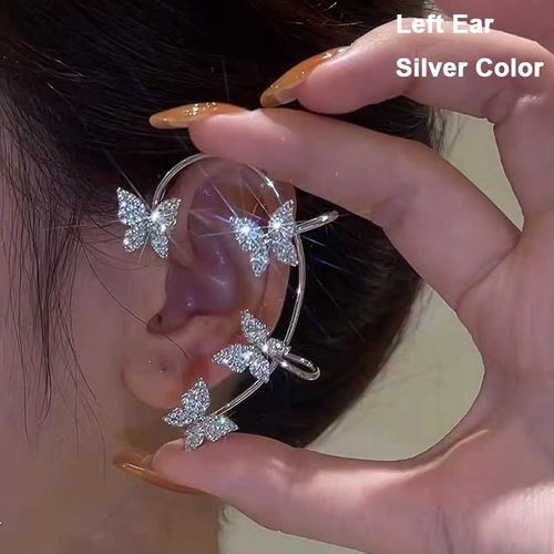 Lats Fashion ¿ Boucles D'oreilles À Clip Papillon En Cristal Pour Femmes, Perle, Manchette D'oreille, Glands Longs, Breloque, Boucles D'oreilles Creuses, Bijoux Cadeaux
