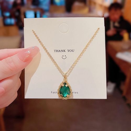 Lats-Ensemble De Bijoux De Clavicule En Acier Au Titane Pour Femme, Boucles D'oreilles, Bague, Collier, Lumière, Exquis, Vert, Luxe, Fête De Mariage, Jowomen