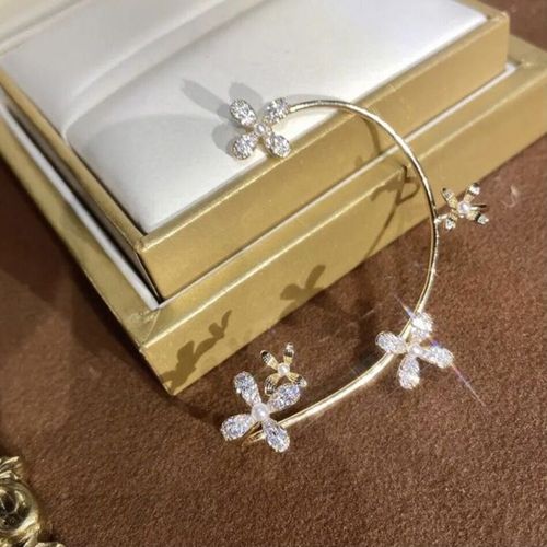 Boucles D'oreilles À Clip Papillon En Feuille De Métal Plaqué Argent Pour Femmes, Clips D'oreille Sans Piercing, Zircon Étincelant, Manchette D'oreille, Bijoux De Mode