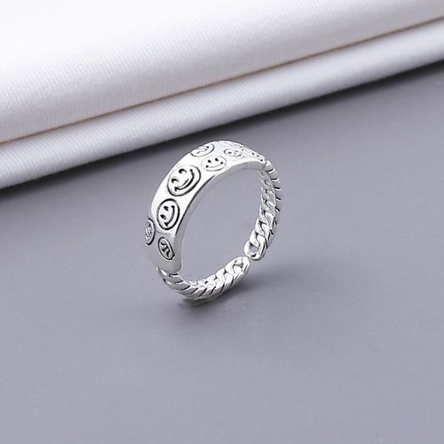 Lats ¿ Bague Vintage En Argent Pour Femmes, Anneau Ouvert Avec Visage Souriant, Style Punk Hip Hop, Ajustable, Bijoux À La Mode, Meilleur Cadeau