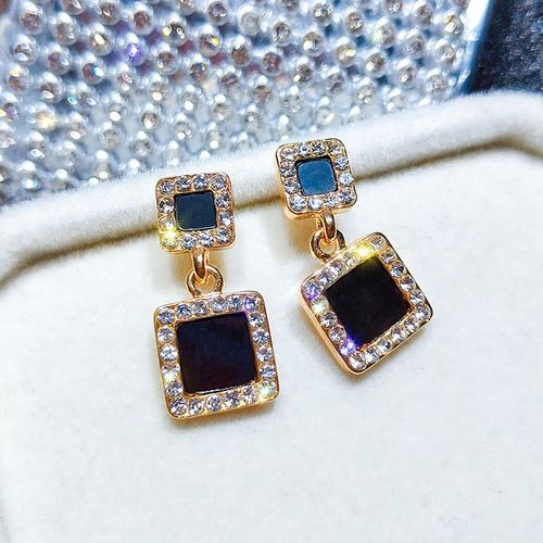 Boucles D'oreilles Pendantes Géométriques En Strass Pour Femmes, Mode Coréenne, Couleur Noire, Bijoux Élégants Pour Femmes, Tendance 2021