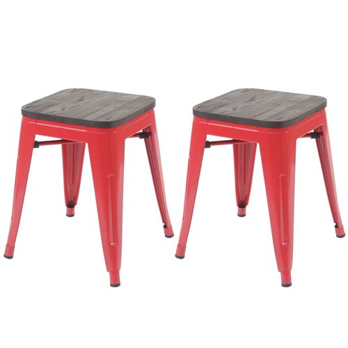 2x Tabouret Hwc-A73 Avec Siège En Bois, Tabouret En Métal, Design Industriel, Empilable   Rouge