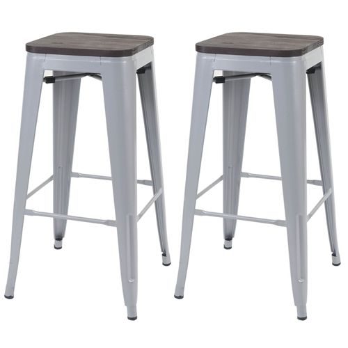 2x Tabouret De Bar Hwc-A73 Avec Siège En Bois, Chaise De Comptoir, Métal, Design Industriel, Empilable   Gris