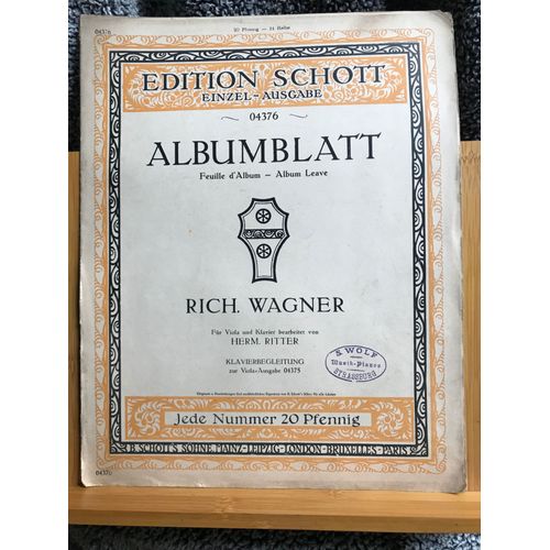 Richard Wagner Feuillet D'album Albumblatt Betty Schott Partition Alto Piano Ed. Schott 4376