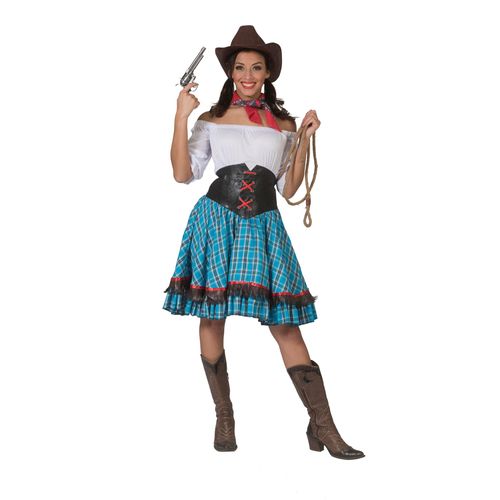 Déguisement Cowgirl À Carreaux Bleus Femme - Taille: S / M