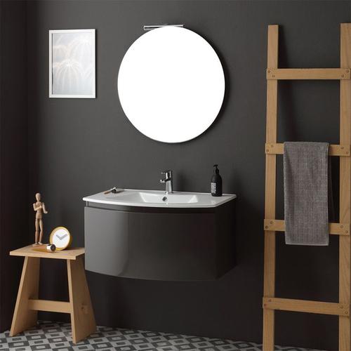 ARMOIRE DE TOILETTE AVEC VASQUE MURALE GRIS ANTHRACITE MIROIR ROND | RIVA