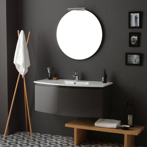 ARMOIRE DE TOILETTE COURBÉE 102 CM GRIS ARDOISE BRILLANT MIROIR ROND | RIVA