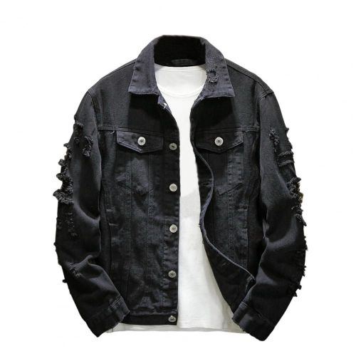 Veste En Jean Déchirée Pour Hommes Avec Trou, Manteau À Simple Boutonnage, Streetwear Populaire, Document Pur, Automne, Hiver