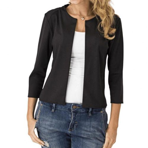 Cardigan À Col Rond Pour Femme, Coupe Couvertes, Manteau Simple, Manches 3/4, Devant Ouvert, Automne, Printemps