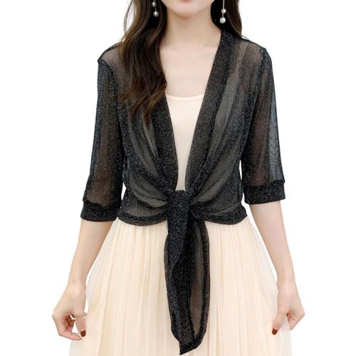 Mn-Veste Courte Transparente Respirante Pour Femme, Cardigan D'été, Couleurs Pures, Sexy, Fine, Protection Solaire