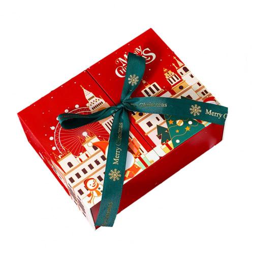 Boîte-cadeau imprimée à double porte avec n?uds papillon, fournitures d'emballage joyeux, décoration festive, Noël