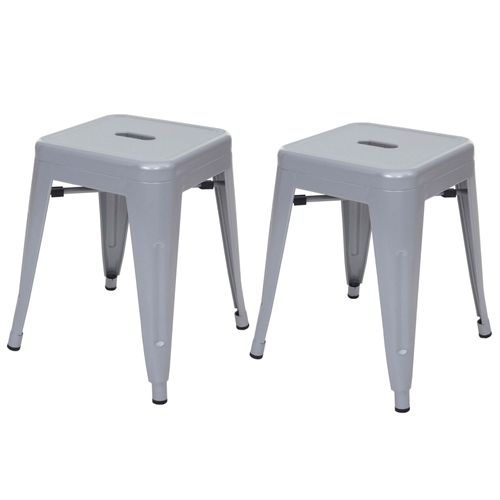 2x Tabouret Hwc-A73, Tabouret En Métal, Design Industriel, Empilable   Gris