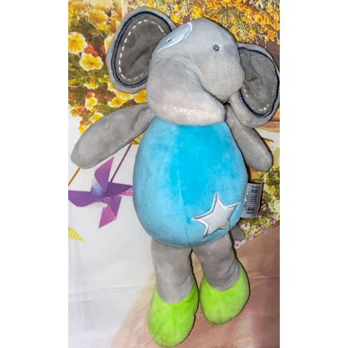 Doudou Elephant Tom & Zor Bleu Turquoise Vert Anis Etoile Peluche Cmp