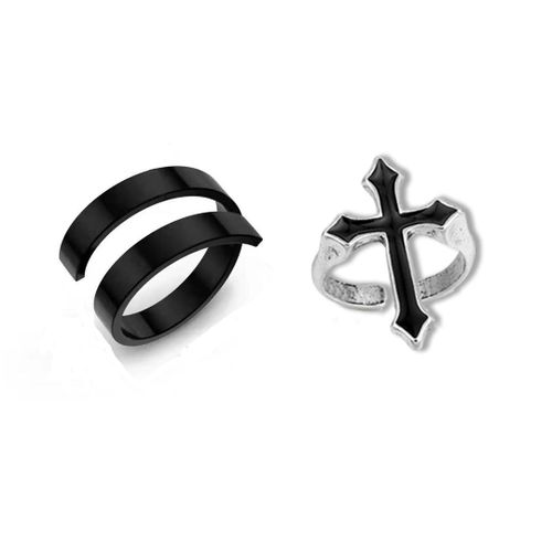 Lats-Bagues Punk Minimalistes En Métal Noir Lisse, Géométriques, Bijoux De Ixpour Femme Et Fille, 6 Pièces/Ensemble