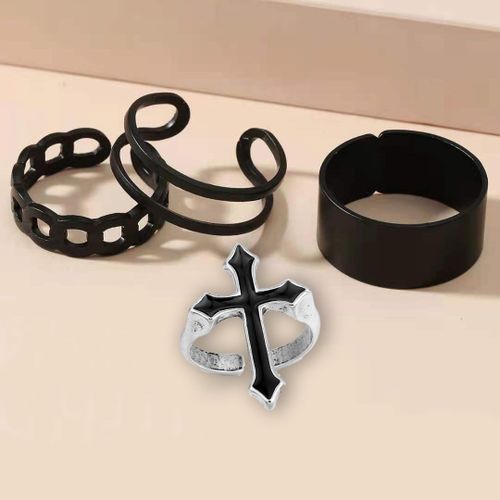 Lats-Bagues Punk Minimalistes En Métal Noir Lisse, Géométriques, Bijoux De Ixpour Femme Et Fille, 6 Pièces/Ensemble