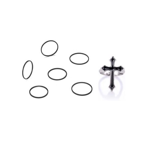 Lats-Bagues Punk Minimalistes En Métal Noir Lisse, Géométriques, Bijoux De Ixpour Femme Et Fille, 6 Pièces/Ensemble